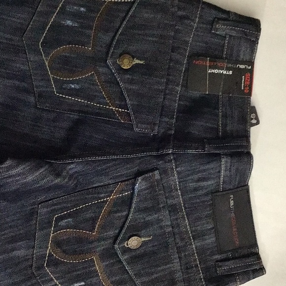 FUBU Kids Slim Straight Dark Wash Embroidered Jeans Size 10 NWT - Picture 4 of 10